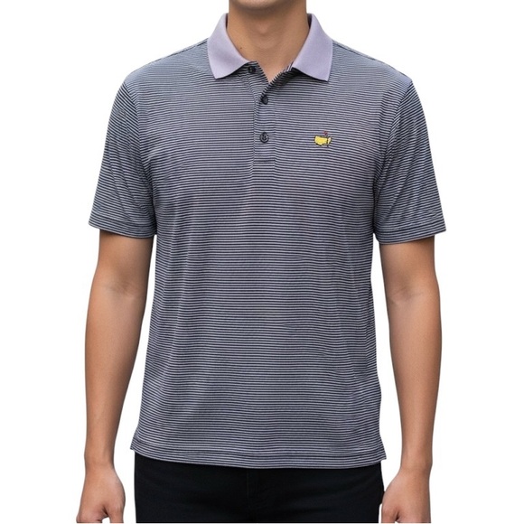 Masters Tech Golf Polo Men Size M Purple Stripes Performance Athleisure Top - Picture 1 of 7